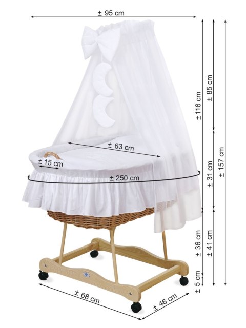 Kosz Mojżesza wiklinowy z baldachimem- Little Princess różowy
