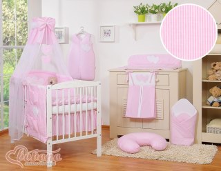 Baldachim z tiulu- Serduszka paski różowe