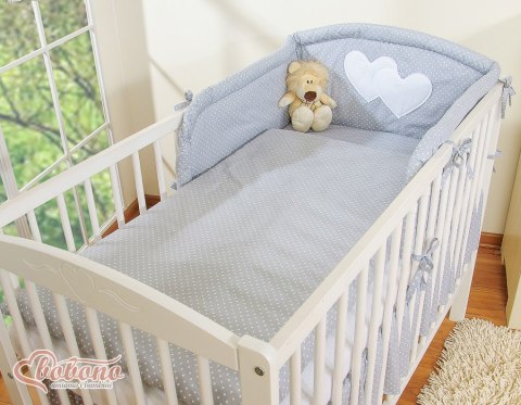 Pościel 3-cz 120x90 - Serduszka kropki na szarym