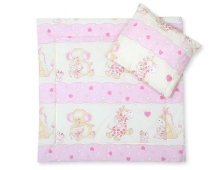 Pościel do wózka z wypełnieniem kołderka i poduszka - Żyrafki różowe