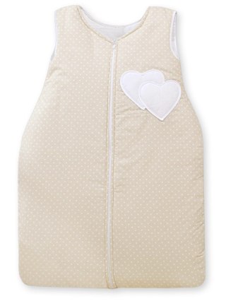 Śpiworek dla dzieci bawełniany M 6-12 mcy TOG 2.5 całoroczny ocieplany serduszka kropki na beżu