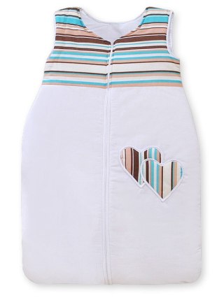 Śpiworek dla dzieci bawełniany M 6-12 mcy TOG 2.5 całoroczny ocieplany serduszka paseczki brązowe