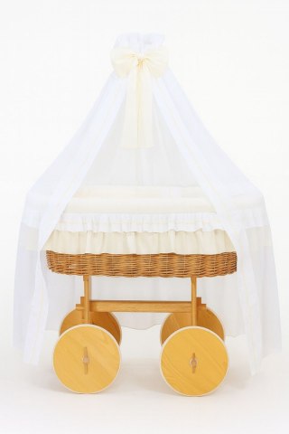 Wiklinowy kosz Mojżesza z baldachimem Deluxe Bellamy - naturalny + kremowa pościel