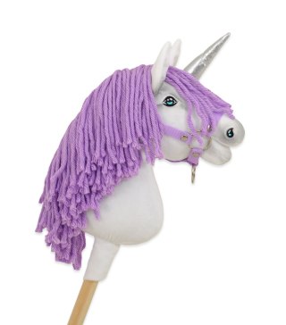 Hobby Horse Jednorożec na kiju biały, grzywa fioletowa i srebrny róg A4