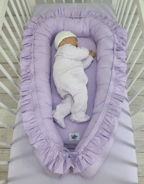 Kokon niemowlęcy kojec otulacz Premium z falbanką MY SWEET BABY- fioletowy