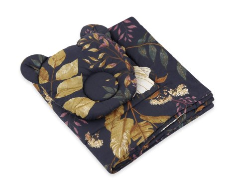 Kołderka z wypełnieniem i poduszka profilowana Miś - zestaw 2cz. - Floristic granatowy