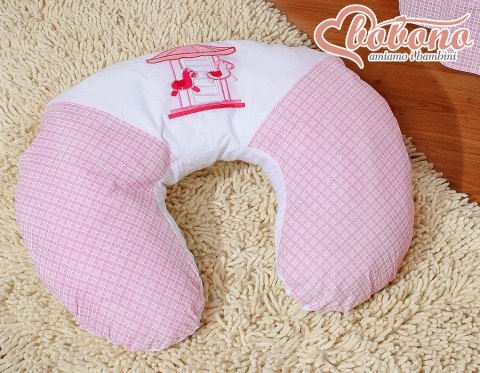 Poduszka rogal do karmienia fasolka + zdejmowana poszewka- karuzelka haftowana różowa