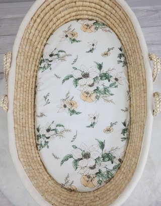 Prześcieradło bawełniane do kosza Mojżesza Boho wózka gondoli 75x35 cm - Clematis on beige