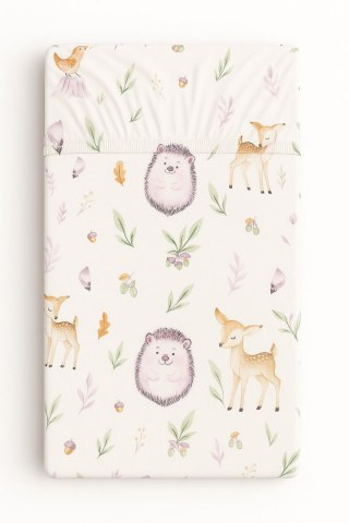 Prześcieradło bawełniane z gumką do łóżeczka 120x60 cm - leśna delikatność