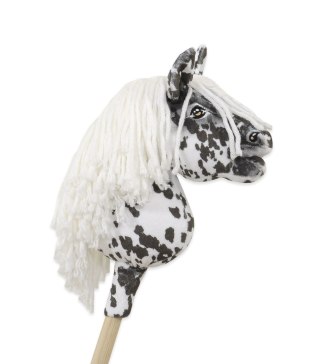 Hobby Horse Mały koń na kiju Premium tarantowaty biało-czarny z białą grzywą A5