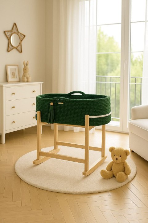 Kosz Mojżesza BOHO Handmade z kołyską - butelkowa zieleń