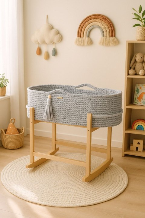 Kosz Mojżesza BOHO Handmade z kołyską - jasny szary