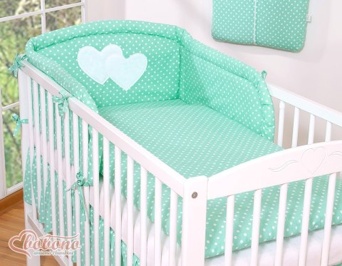 Pościel 3-cz 135x100 - Wiszące serduszka białe grochy na miecie