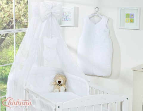 Pościel 5-cz 135x100 z baldachimem - Wiszące Serduszka białe