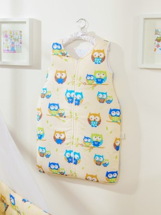 Śpiworek dla dzieci bawełniany M 6-12 mcy TOG 2.5 całoroczny sowy na kremowym tle