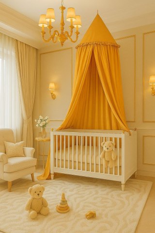 Baldachim wiszący bawełniany do pokoju dziecięcego - musztardowy