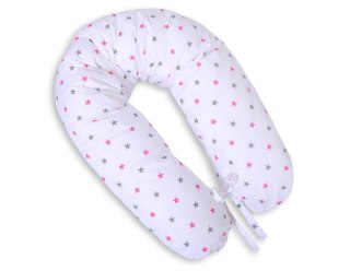 Poduszka ciążowa Longer dla kobiet w ciąży do spania + zdejmowana poszewka -Gwiazdki szaro-różowe