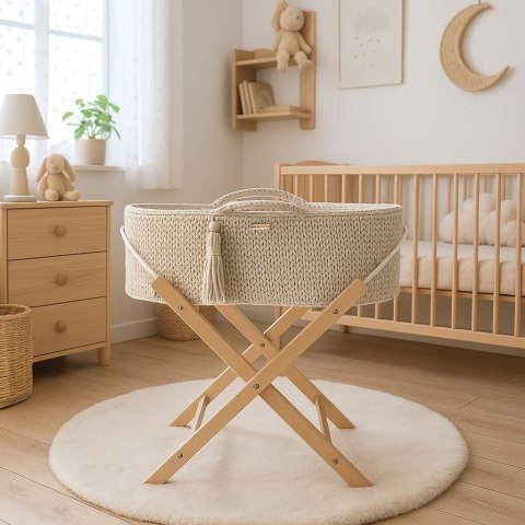 Kosz Mojżesza BOHO Handmade ze stojakiem - śmietanka