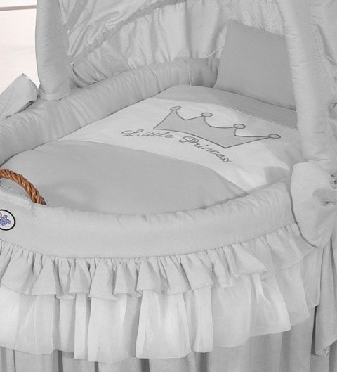 Kosz Mojżesza wiklinowy ze składaną budką - Little Princess szary