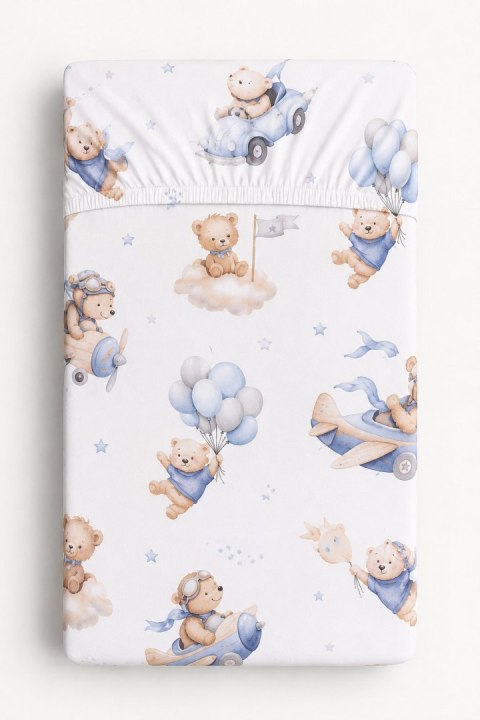 Prześcieradło bawełniane z gumką do łóżeczka 120x60 cm - Blue Sky Bears
