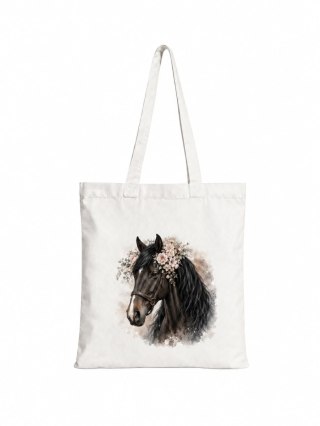 Torba bawełniana z ciemnogniadym koniem - 38 × 42 cm
