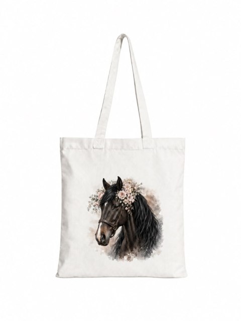 Torba bawełniana z ciemnogniadym koniem - 38 × 42 cm