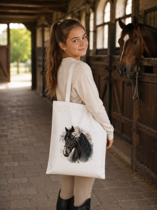 Torba bawełniana z ciemnogniadym koniem - 38 × 42 cm