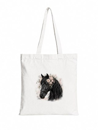 Torba bawełniana z czarnym koniem - 38 × 42 cm