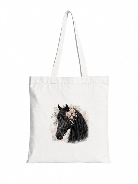Torba bawełniana z czarnym koniem - 38 × 42 cm