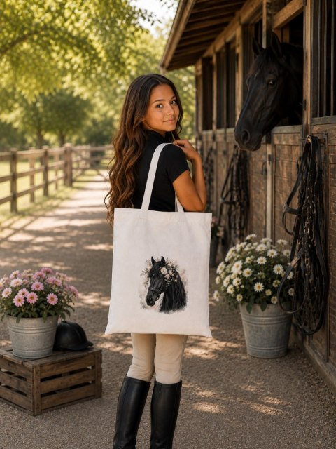 Torba bawełniana z czarnym koniem - 38 × 42 cm
