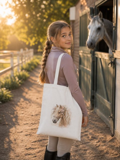 Torba bawełniana z izabelowatym koniem - 38 × 42 cm
