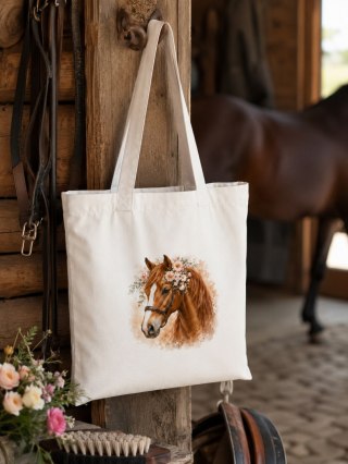 Torba bawełniana z koniem kasztanowatym - 38 × 42 cm