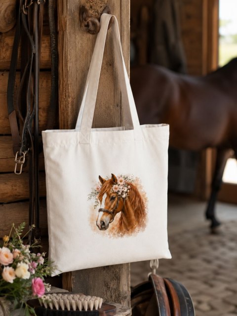 Torba bawełniana z koniem kasztanowatym - 38 × 42 cm