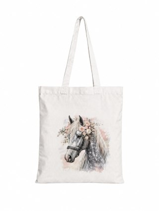 Torba bawełniana z koniem siwkiem jabłkowitym z białą grzywą - 38 × 42 cm