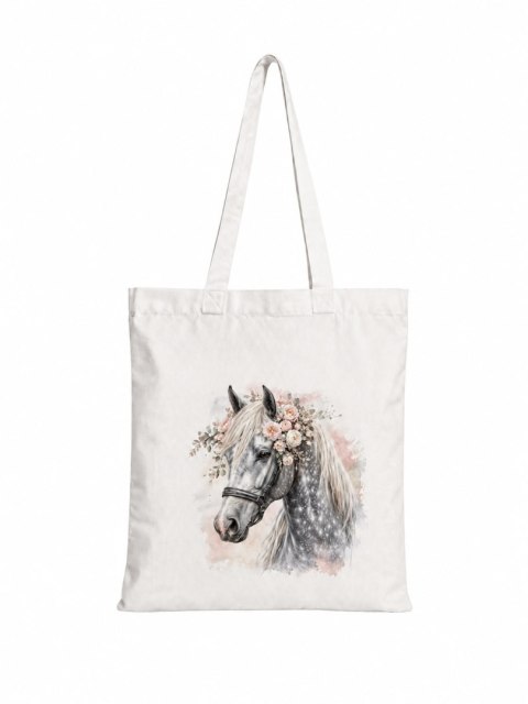 Torba bawełniana z koniem siwkiem jabłkowitym z białą grzywą - 38 × 42 cm