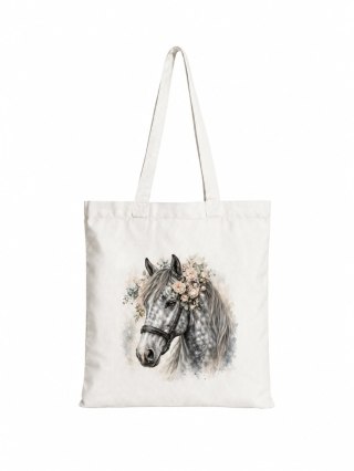 Torba bawełniana z koniem siwkiem jabłkowitym z siwą grzywą - 38 × 42 cm