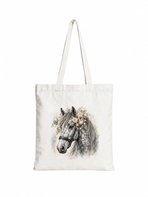 Torba bawełniana z koniem siwkiem jabłkowitym z siwą grzywą - 38 × 42 cm