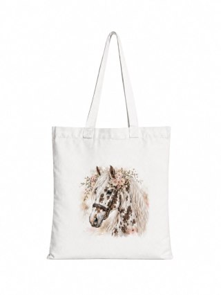 Torba bawełniana z koniem tarantowatym biało-brązowym z białą grzywą - 38 × 42 cm