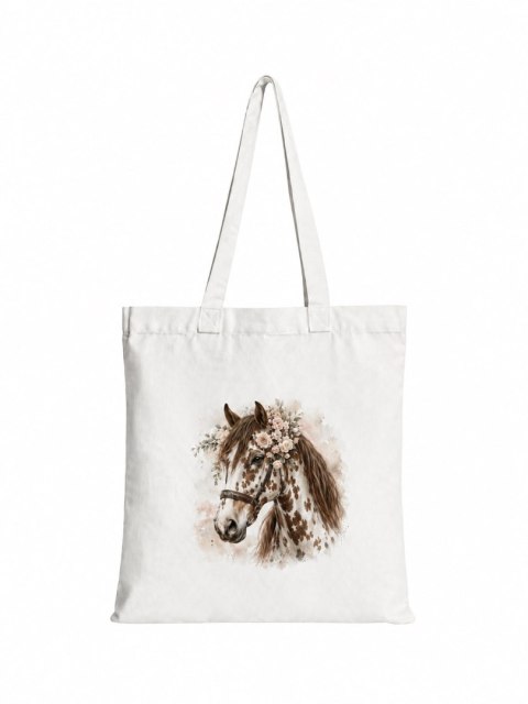 Torba bawełniana z koniem tarantowatym biało-brązowym z brązową grzywą - 38 × 42 cm