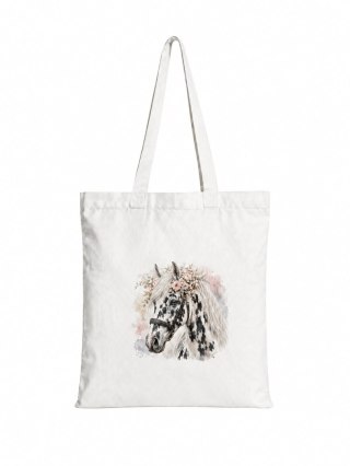 Torba bawełniana z koniem tarantowatym biało-czarnym z białą grzywą - 38 × 42 cm
