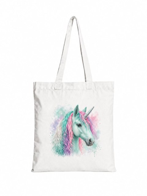 Torba bawełniana z miętowym jednorożcem z kolorową grzywą - 38 × 42 cm