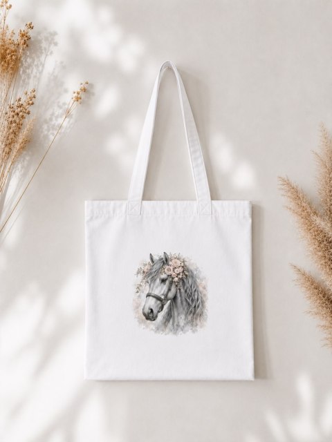 Torba bawełniana z siwym koniem - 38 × 42 cm