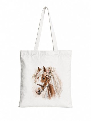 Torba bawełniana ze srokatym tobiano koniem z białą grzywą - 38 × 42 cm