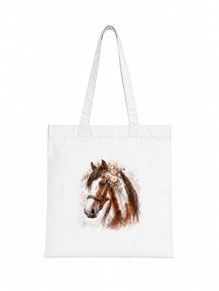 Torba bawełniana ze srokatym tobiano koniem z brązową grzywą - 38 × 42 cm
