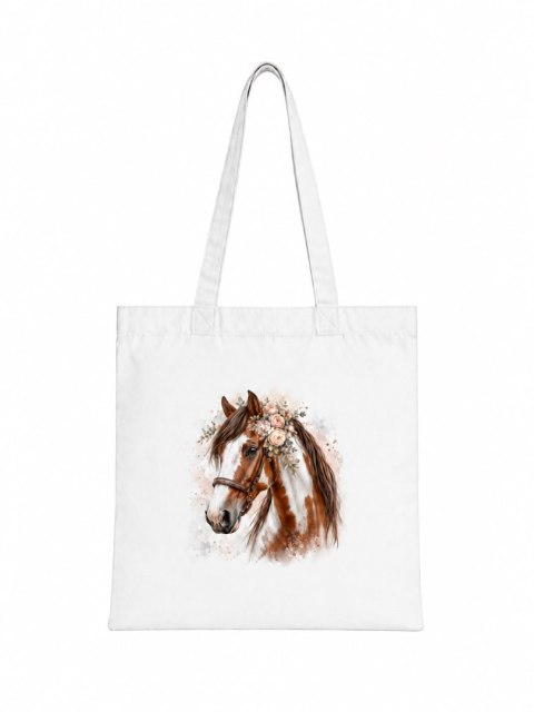 Torba bawełniana ze srokatym tobiano koniem z brązową grzywą - 38 × 42 cm