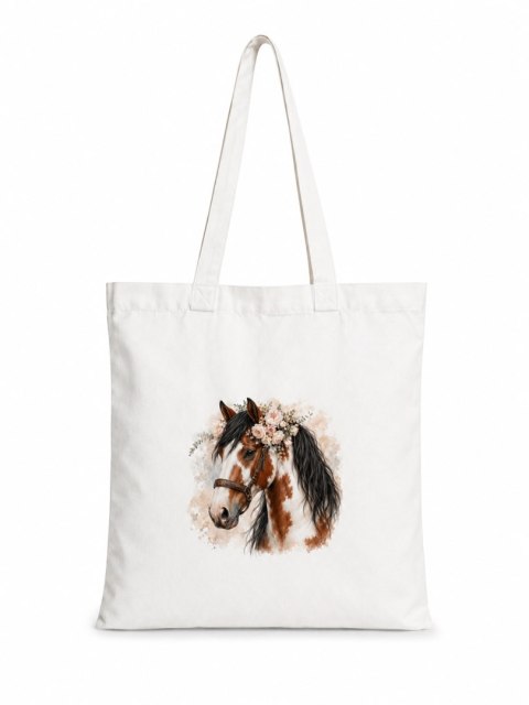 Torba bawełniana ze srokatym tobiano koniem z czarną grzywą - 38 × 42 cm