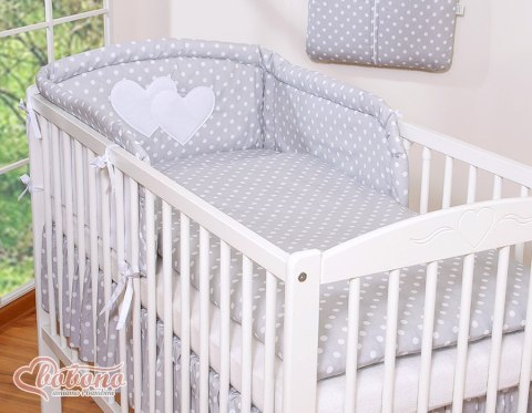 Pościel 3-cz 135x100 - Serduszka białe grochy na szarym