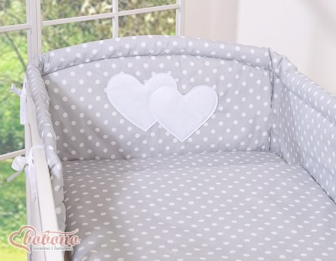 Pościel 3-cz 135x100 - Serduszka białe grochy na szarym