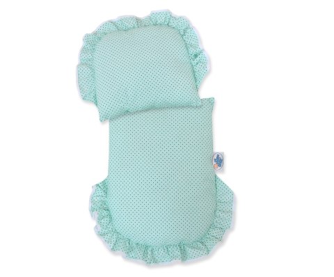 Wiklinowy wózek dla lalek pchacz z miętową pościelką i miękką wyściółką CHIARA - naturalny