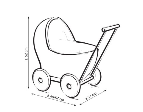 Wiklinowy wózek dla lalek pchacz z różową pościelką i miękką wyściółką STELLA - naturalny